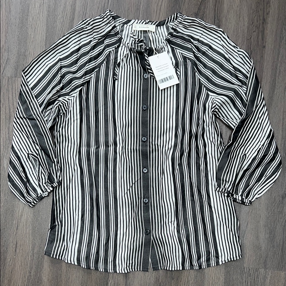 NWT Everlane The Gathered Striped Black and White Top